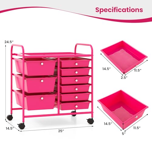 Image of LDAILY 9 Drawer Rolling Storage Cart, Rolling Cart with Drawers for Classroom, Art Supply Craft Organizer on Wheel with Metal Frame & Handles for Home Office School