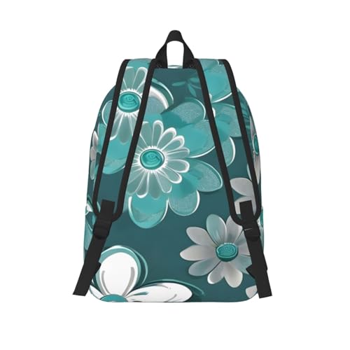 Teal Grey and White Floral print Duffel Bag, Lightweight Duffel Bag, Casual Backpack, 17.7 x 6.3 x 12.2 inches3