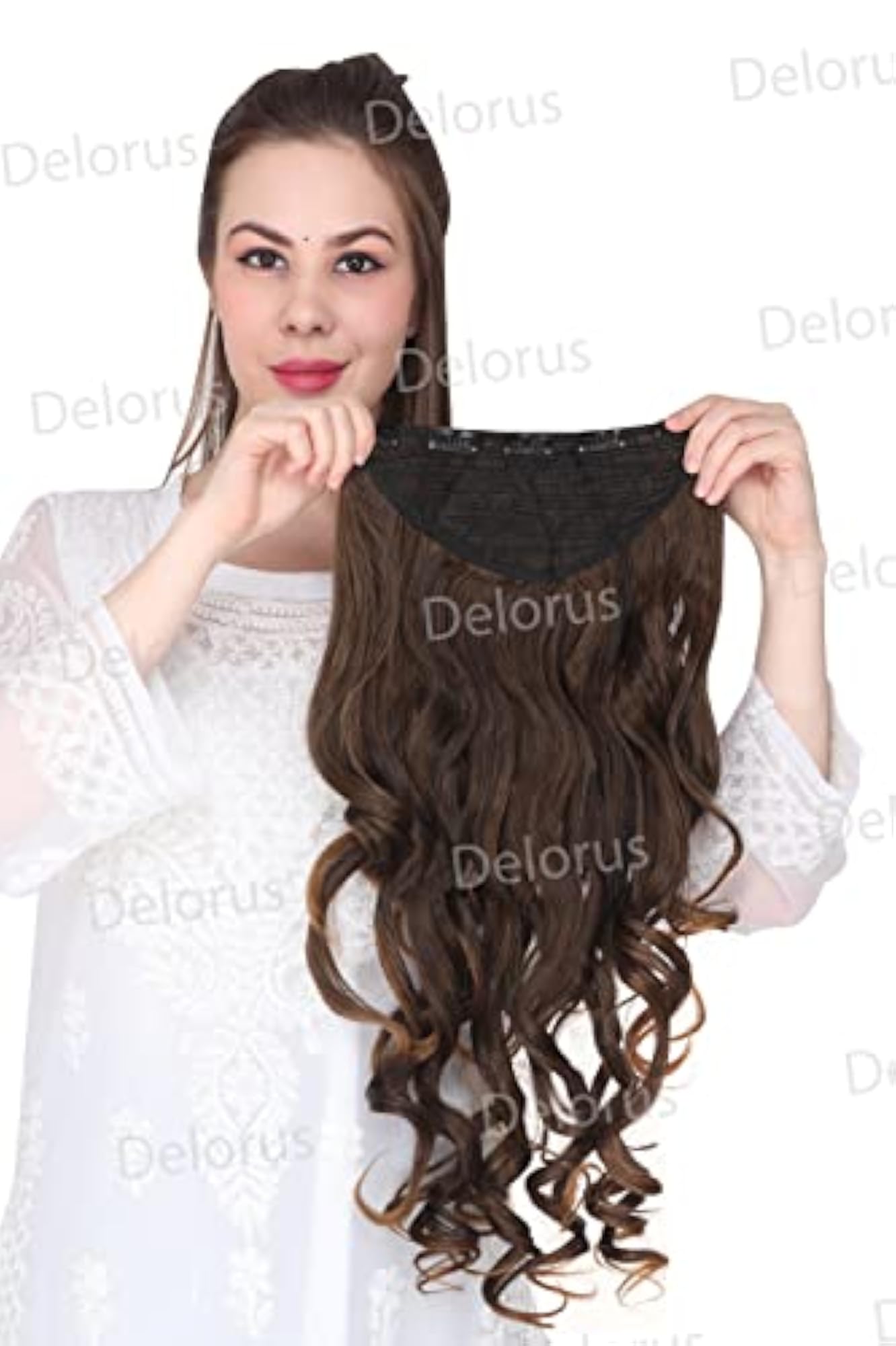 Curly/Wavy Ombre Brown Blonde Synthetic Hair Extensions, 24 Inch
