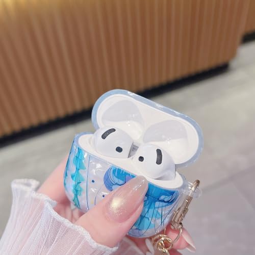 Image of MINSCOSE for Glitter AirPods 4 Case,Cute Shell Pattern Marine Life Design with Floral Keychain,Soft TPU Anti-Drop Shockproof Cover with Cleaner Kit for Women Girls for AirPods 4-Jellyfish