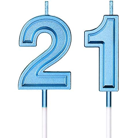 21st Birthday Candles Cake Number Candles Happy Birthday Cake Topper Decorations for Birthday Wedding Anniversary Celebration Supplies (Blue) Cover