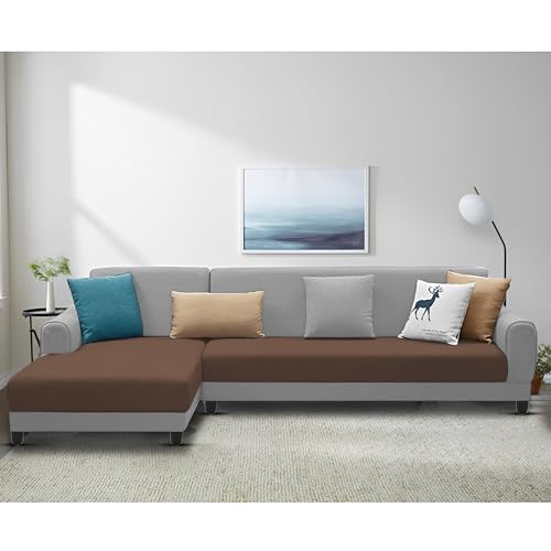 Image of Kraven LHS 6 Seater L Shape Sofa Set for Living Room (Brown Grey Fabric) Premium Fabric Sofa
