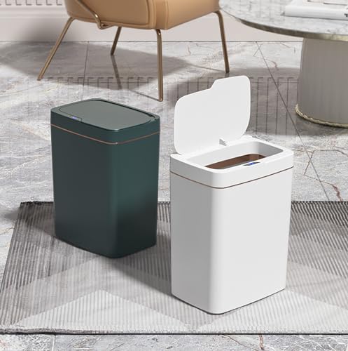 Image of House of Quirk Plastic Automatic Bathroom Trash Can, Smart Garbage Can with Lid Small Bin, Motion Sensor BIN Touchless, Kitchen Trash Can Slim Waste Basket (18Litre, Green)