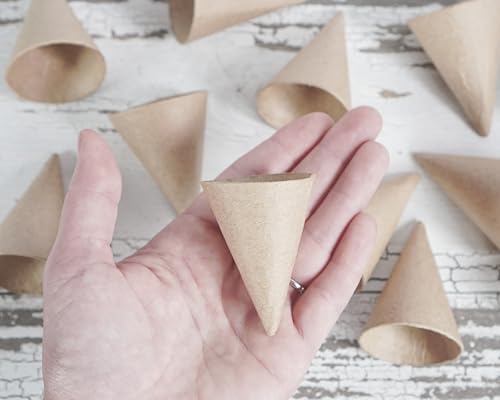 Tiny Paper Mache Cones Small Angel Ornament Craft Shapes Mini 2.25 Inch Length - Set of 12