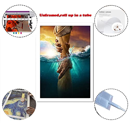 Regular Jesus Pictures For Wall Religious,Don't Be Afraid Just Have Faith Give Me Your Hand Poster God Painting Canvas Art Christ Lord Savior Ocean Living Room Decor (Unframed,16×24Inch #TOP5