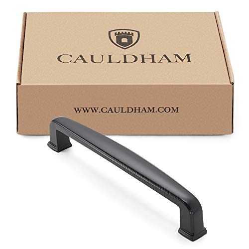 Cauldham 10 Pack Solid Kitchen Cabinet Handles (5" Hole Centers) - Drawer/Door Hardware - Style T765 - Matte Black #TOP3