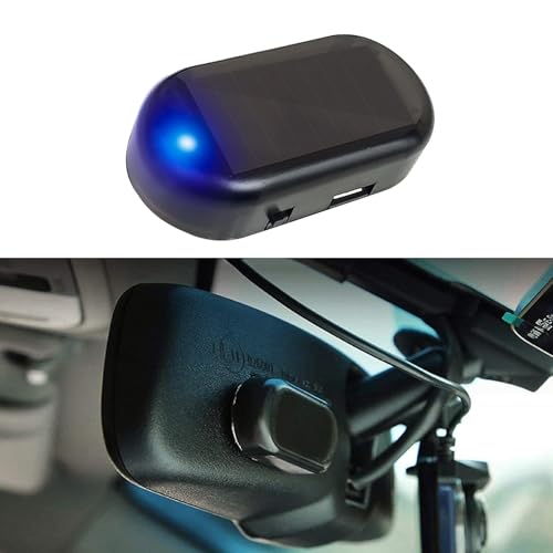 ijuicy 1 PC Car Solar Power Simulated Dummy Alarm, Anti Theft Car Device, LED Flashing Security Light Fake Lamp with USB Charger Port, Universal Car Alarm System Accessories (Blue)