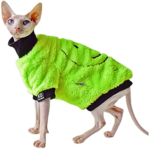 TENGTUD Haarlose Katzenkleidung, Sphynx/Devon Katze Superweiches und Dickes pelziges Hemd-L_Grün Cover