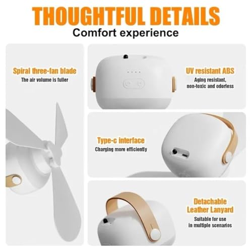 Image of Portable Ceiling Fan with LED Light, 2 in 1 Desktop and Ceiling, 7200mAh Battery Powered, White, 26x9.2x8.8 cm, for Home Camping Outdoor Use, Hanging and Tripod Mount