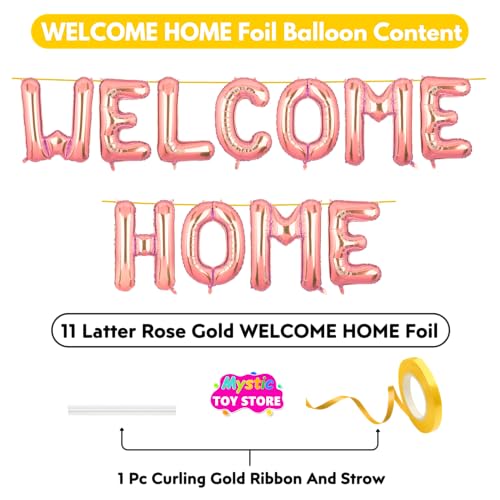 Image of Welcome Home Banner Rose Gold for Baby Boy Girl Bride Airport Foil Balloon Decoration Decor Celebration Rose Golden