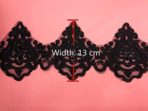 13Cm Width Bead Wave Pattern Inelastic Embroidery Lace Trim,Curtain Tablecloth Slipcover Bridal Diy Clothing/Accessories.(3 Yards In One Package) (Black) #TOP2
