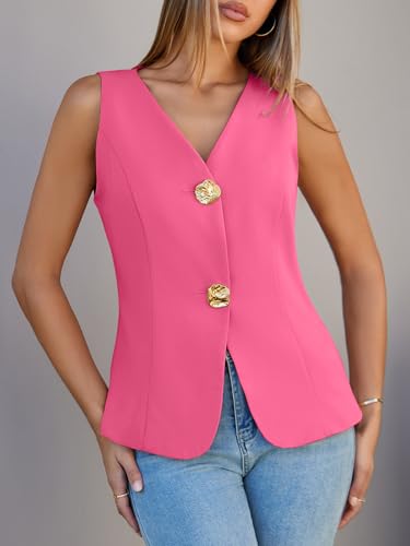 Cicy Bell Womens Summer V Neck Vest Tops Button up Sleeveless Casual Waistcoat Business Fitted Blazer vest2