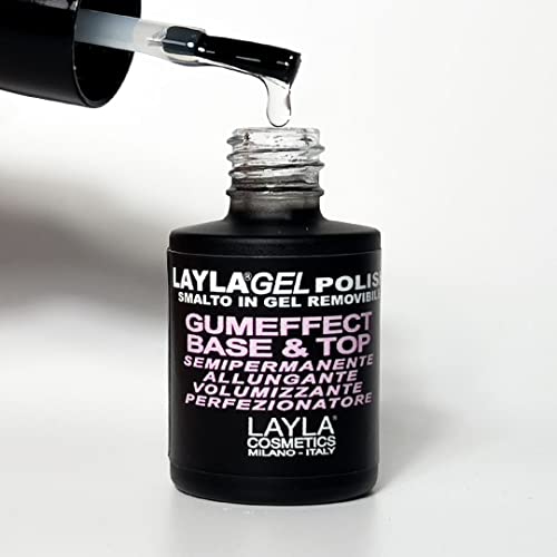 LAYLA GEL POLISH GUMEFFECT BASE & TOP, półtrwały 2w1 objętość i trwałość. Bezwonna formuła samopoziomująca. Idealna do odbudowy i rozciągania. 10 ml