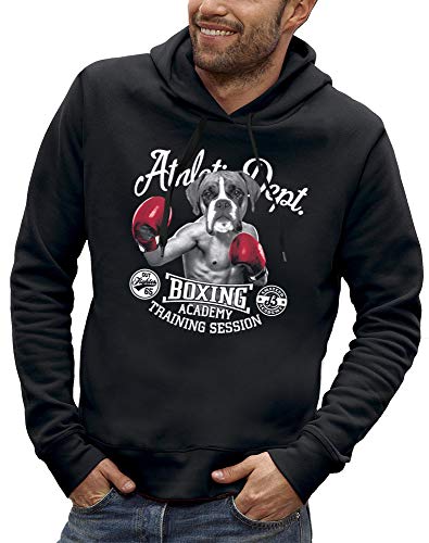Sweat à capuche Chien Boxeur homme - Boxing Academy en coton noir et gris pour le sport
