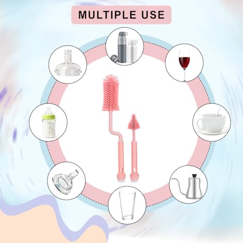 Image of TONY STARK Baby 360 Rotating Silicone Bottle Cleaning Brush & Nipple Cleaner - Ergonomic Handle, Flexible Bristles for Deep Cleaning Narrow & Wide Neck Feeding Bottles (Pink)