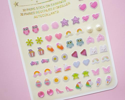 Image of Stick On Earrings - Girls 3D Unicorn Sticker Earrings Self-Adhesive Glitter Craft Gem Stickers Easter Stick on Earring(Rainbow)