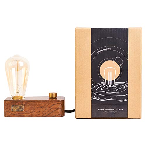 Looxury Vintage Wooden Table Lamp - Industrial Minimal Style - Home Decoration for Living Room, Study Room, Bedroom - Free Bulb Included