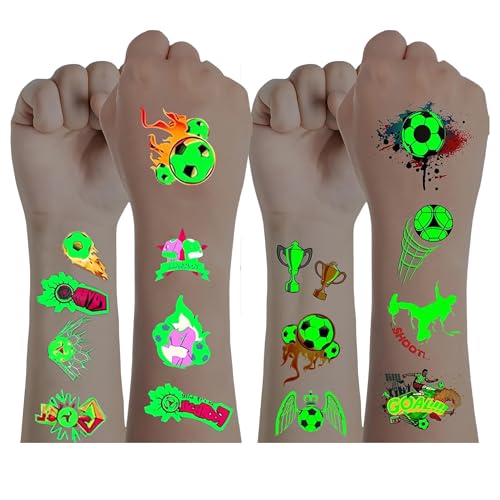 Generisch Leuchtende Fußball-Tattoos für Kinder, 10 Blätter, 120 x 76 mm, Geschenk für Jungen 3-10 Jahre, Temporäre Kindertattoos