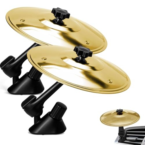 TrustBlai Car Cymbal Air Vent Ornament, 2 Pack Mini Drum Cymbal Decor with Adjustable Clip for Car Vent Dashboard, Fun Crash Cymbal Accessory for Auto Interior Decoration (Yellow)