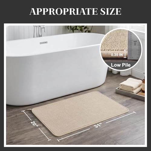 MontVoo Quick Dry Bath Mat,Thin Low-Profile Bathroom Rug, Absorbent Bath Mats for Floor with Non-Slip Backing, Machine Washable Bath Rug for Shower, Bathtub, Sink, Beige, 20x31 — view 2