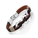 Chic Braided Brown Genuine Leather Bracelet with Stainless Steel Silver 8