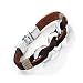 Chic Braided Brown Genuine Leather Bracelet with Stainless Steel Silver 8"