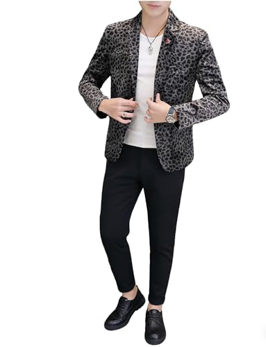 Costume Homme Léopard Veste de Smoking Revers Cranté Pantalon Noir Soirée
