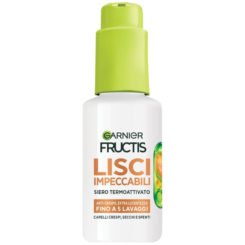 Garnier Fructis Siero Termoprotettore, Per Capelli Lisci e Lucenti a Lungo, Resistenti all'Umidità, Trattamento Lisciante alla Cheratina Vegetale e Olio di Argan, Lisci Cheratina, 50 ml