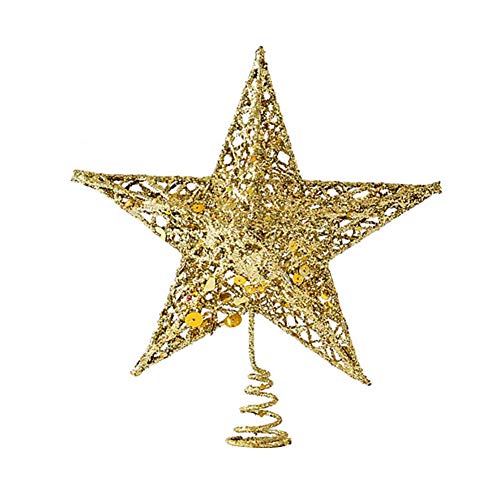 Molinter punta per albero di Natale, punta per albero di Natale, punta in metallo con glitter, albero di Natale, stella di Natale, decorazione per albero di Natale (oro, 15 cm)