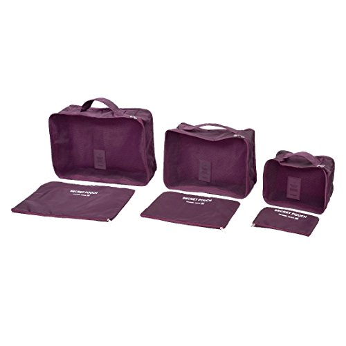 Ruilogod Ropa de viaje Clasificación Bolsa de almacenamiento Pouch Embalaje Organizador 6 en 1 Vino Rojo