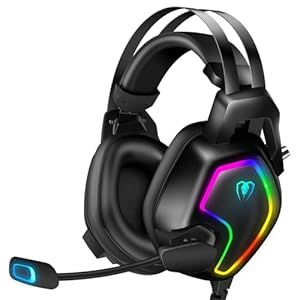 Gaming Headset for Ps5 Ps4 PC Xbox Switch Laptop Mobile, Auto-Adjust Headband, Over-Ear Headphones with Surround Sound, Noise-Canceling Mic, Lightweight Design