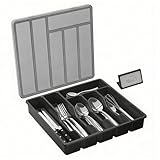 Ribech Portaposate con Coperchio – Organizzatore a Scomparti per Coltelli, Forchette, Cucchiai, Plastica per Cassetto Cucina e Piano Lavoro