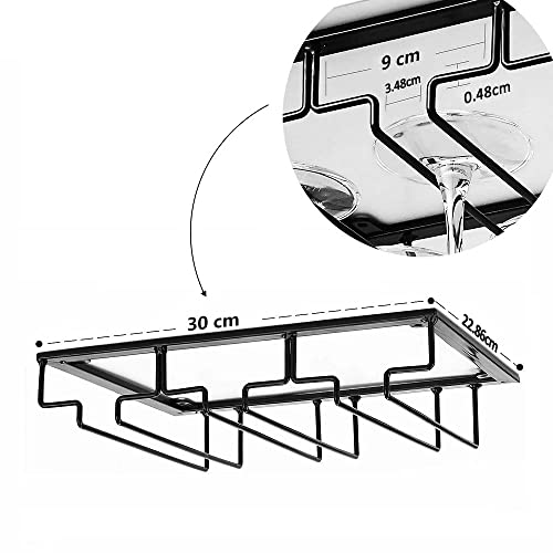 Support rangement verre fer inoxydable suspendu noir sous meuble - 6