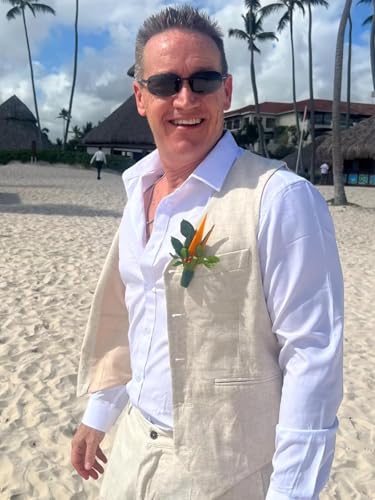 Men's Linen Suit 2 Piece Casual Summer Wedding Groomsmen Slim Fit Vest Pant Shirt Tuxedos Summer Beach Prom4
