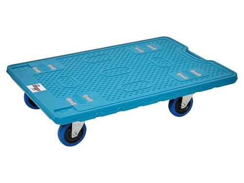 Plastic Platform Dolly, Heavy Duty Blue Dolly Trolley on Wheels for Transport, 200kg Load Capacity on Nylon Wheels with Handle for Warehouses, Offices, and Workshops