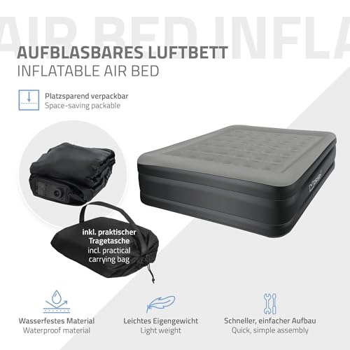 ML-Design Luftmatratze 2 Personen 203x157x47 cm Grau, TÜV Zertifiziert, Luftbett selbstaufblasend mit elektrischer Luftpumpe 230V, Aufblasbare Matratze für Camping, Gästebett Doppelbett + Tragebeutel