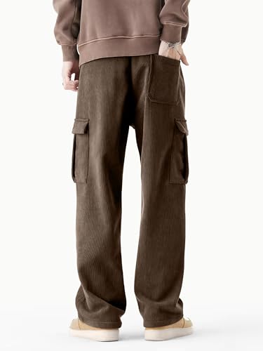 PLEPAN Mens Cargo Corduroy Pants Elastic Waist Drawstring Sweatpants Casual Pant Loose Fit3