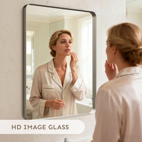 Image of 32 inchx24 inchBathroom Vanity Mirror for Wall Aluminum Framed Farmhouse Rectangle
