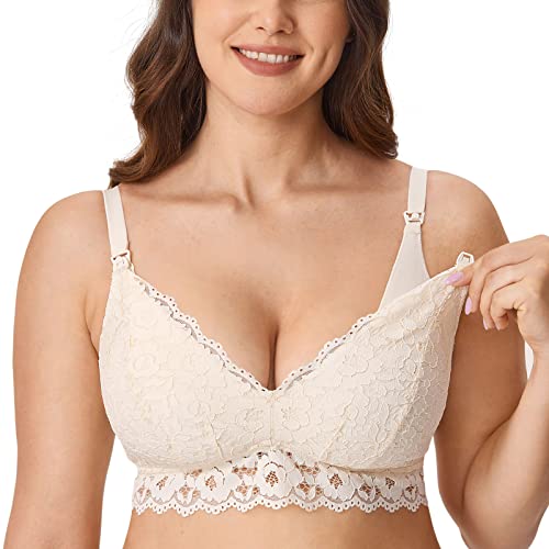 Image of MOMANDA Women's Lace Nursing Bra Lace Bralette Padded No Underwire Maternity Bras Breastfeeding Pregnancy