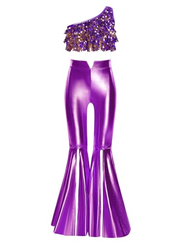 Costume danse jazz hip hop filles en sequins violets scintillants de haute qualité
