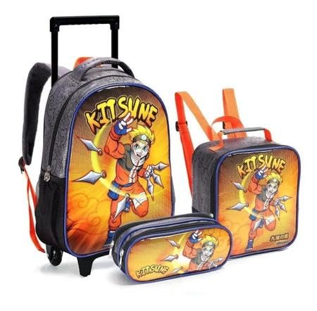 Kit Mochila Escolar Infantil Meninos Anime Kit Sune Rodinhas