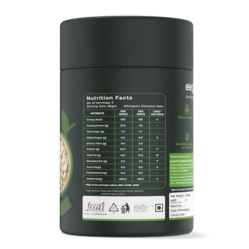 Image of Elegity California Salted Pistachios Papertube 200 gm | Namkeen Pista Dry Fruit | Crunchy, Tasty & Healthy | Rich in Fibre & Protein | No Added Preservatives & Colour in Nutritious Nuts