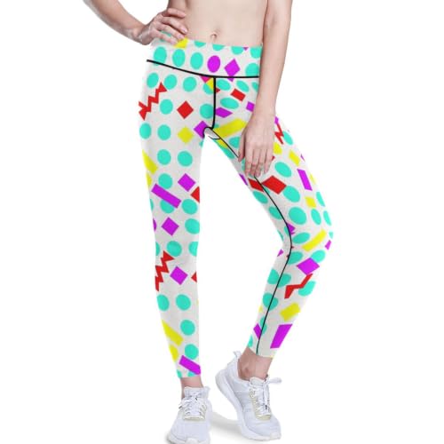 Leggings de yoga retro para mujer en color blanco Memphis abstracto mallas suaves de talla XS a XXL