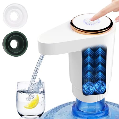 EasySpeed Dispensador de Agua de Doble Velocidad | Recargable 1200mAh Bomba de Grifo para Botellas con 2 Adaptadores | Compatible con Garrafas de 3 a 20 litros | para Camping, Casa & Oficina, Blanco