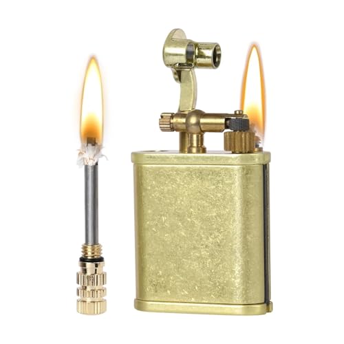 Briquet de tranchée vintage avec allumettes perpétuelles, meule en laiton, briquet au kérosène antique rechargeable, allumettes perpétuelles étanches et réutilisables, cadeau classique for homme(C3)