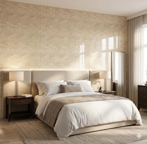 Image of OCEANSKY 3D Wallpaper PE Foam Self Adhesive Brick Design, 4, Cream Panel | Wall Stickers /DIY Wallpaper, For Home Hotel Living Room Bedroom Cafe Deco