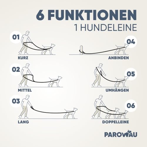 PAROWAU Hundeleine 3m [4-Fach verstellbar] + Hundespielzeug Ball [Zahnpflege Hund] Leine Hund Hundezubehör Hundeleine für große Hunde Hundespielzeug Intelligenz Hundespielzeug unzerstörbar (schwarz)