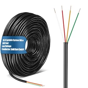 Solid Sprinkler System Wire, 18 Gauge Irrigation Wire with UV Resistant PVC Jacket Sprinkler Cable for Underground Irrigation System, Field Central Control System, 30V, UL Listed (18/4, 100 Ft)