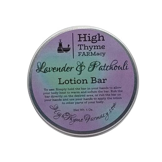 High Thyme FARMacy All-Natural Lavender & Patchouli Lotion Bar - Waterless Lotion Bar for Dry Skin - Moisturizing Beeswax Lotion Bar - Convenient Travel Lotion - Eco Friendly Massage Lotion Bar