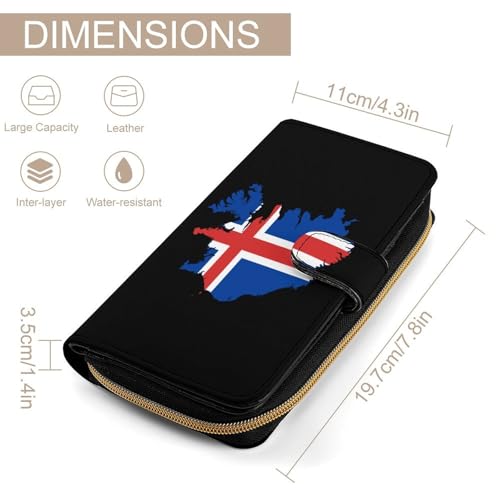 Flag Map of Iceland Fashion Women's Wallet RFID Blocking Bifold Clutch Purse Compact Card Holder 19.7x11x3.5cm2